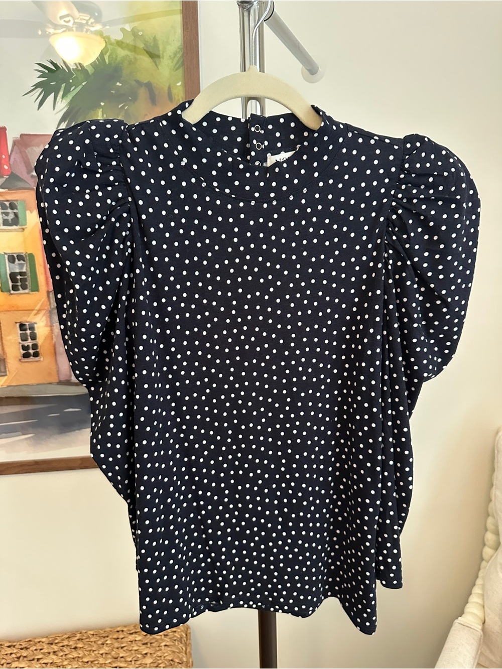 Anthropologie Nation Puff-Sleeve Black Polka Dot Blouse - Women's Top